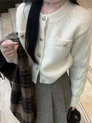 Zoki Chic Love Buttons Cardigan Sweaters Women O Neck Sweet Korean Knitted Coat Fashion Long Sleeve Loose Elegant White Tops New