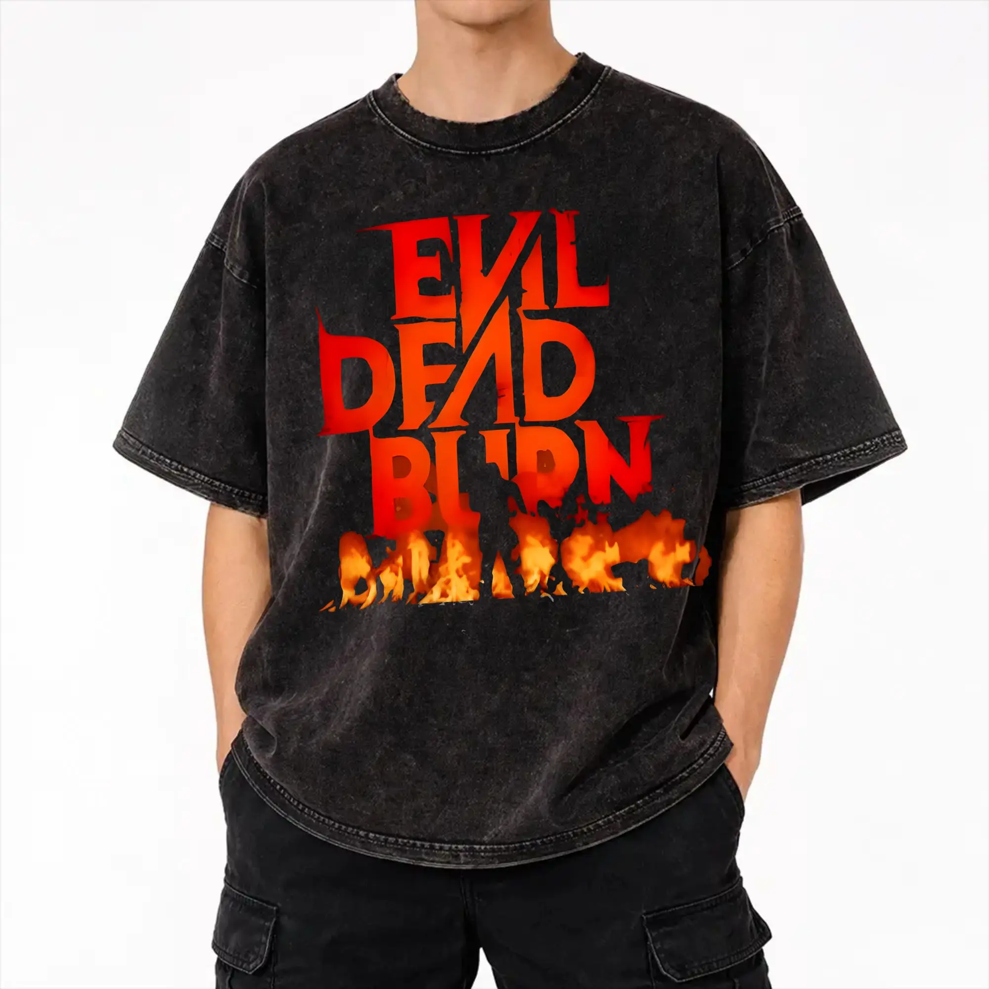 evil dead burn 2026 T Shirt Hip Hop Washed Short Sleeve Oversize T-Shirts  Vintage Men Women Streetwear Printed Tee Shirt