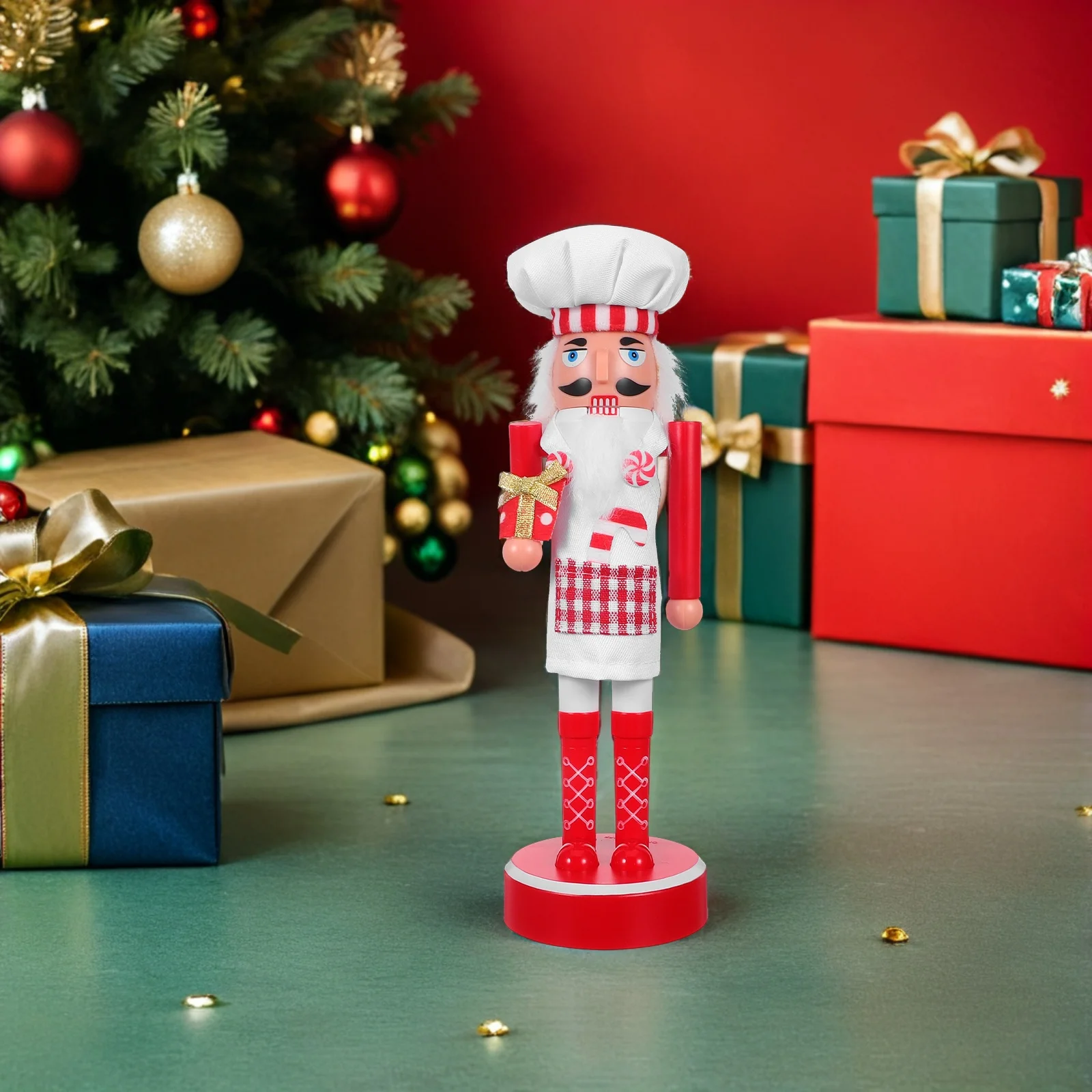 

1Set Christmas Nutcracker Soldier Chef Lighted Candy Cane Cooking Hat Xmas Tabletop Mantel Holiday Centerpiece