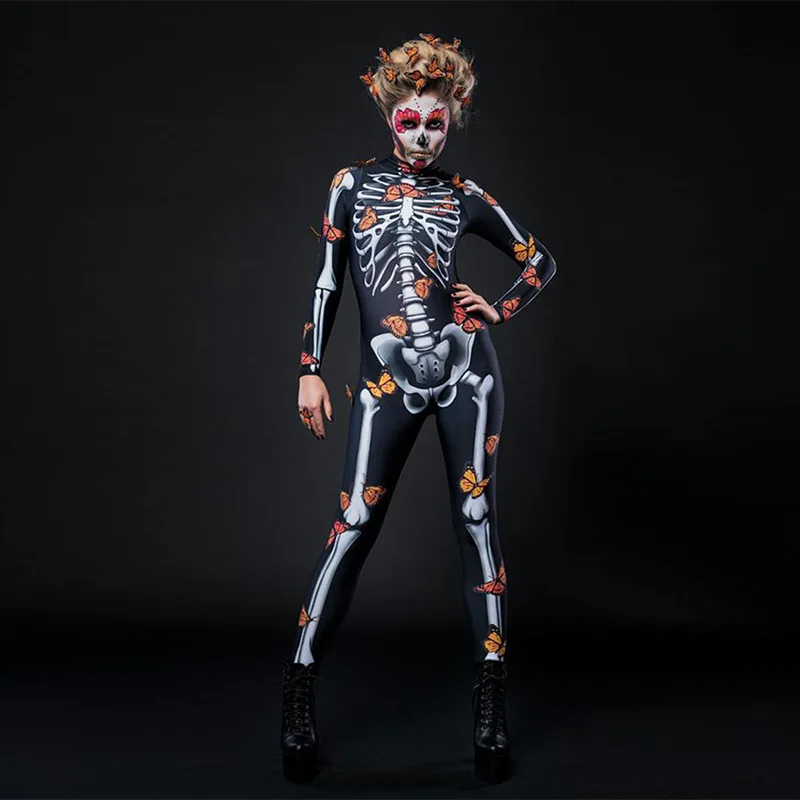 FD015 2023 Halloween Cosplay Parent-Child Outfit Printed Long Sleeved Jumpsuit Tight Pants For Women