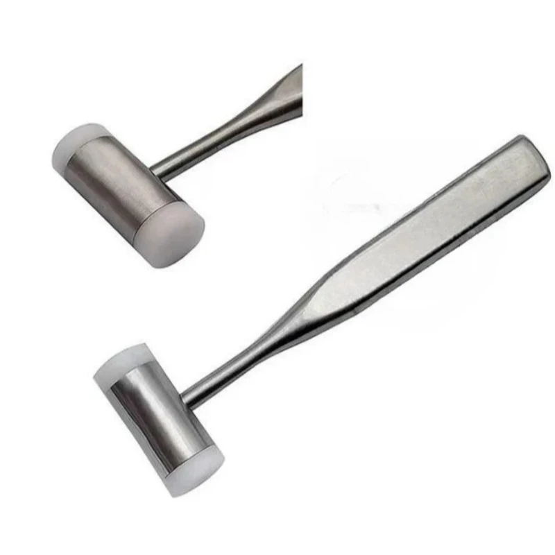 2Pcs Dental Bone Hammer Stainless Steel Handle Teeth Surgical Extraction Tool Double-Headed Nylon Dentist Instrument