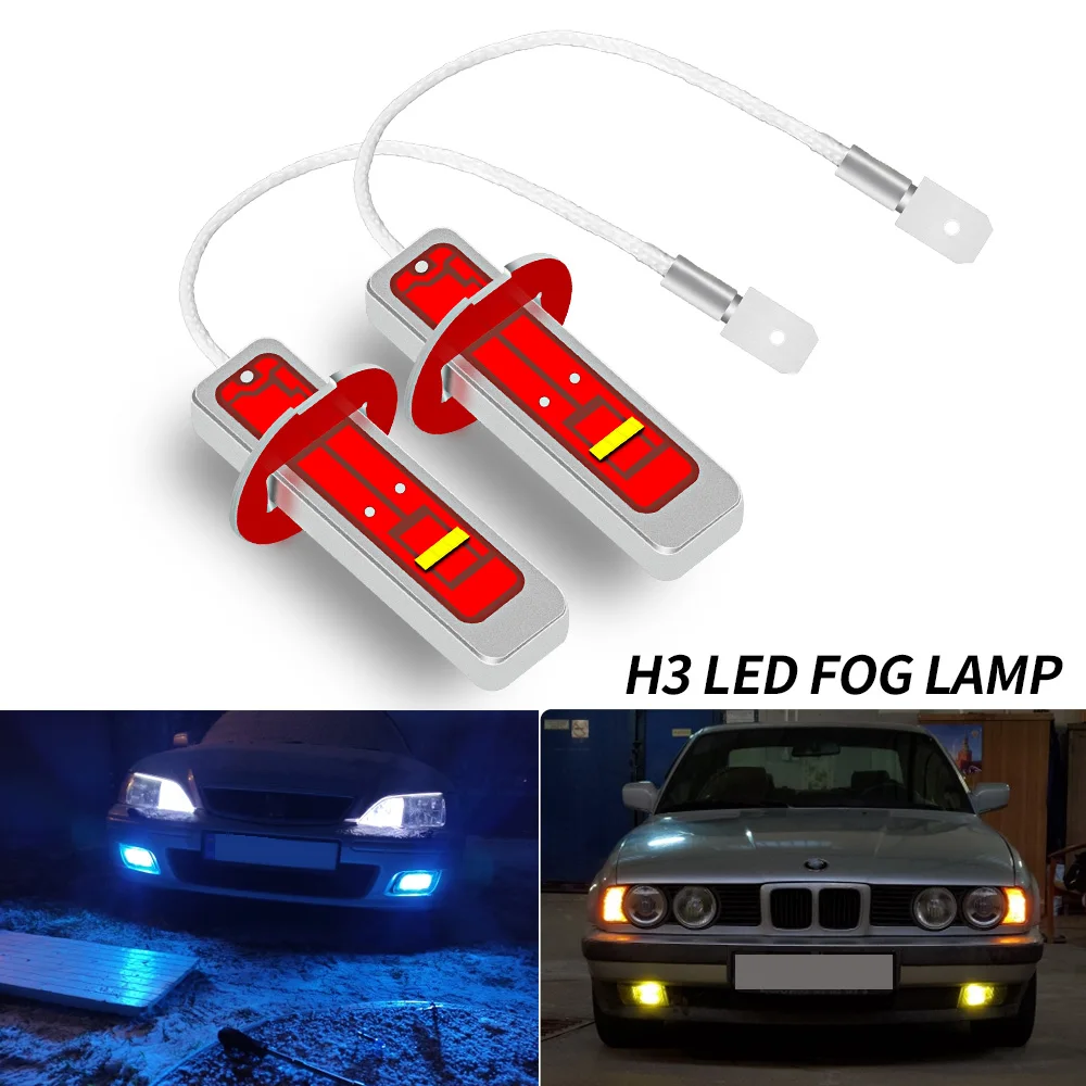 2Pcs H3 LED Fog Light Driving Bulb 12/24V Fog Lamp Headlamp 20SMD 10000LM White 6000K Car Headlight Car Accessories Yellow Blue