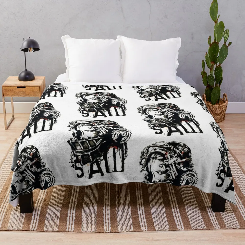 

Vintage Reverse Bear Trap Saw Movie Throw Blanket