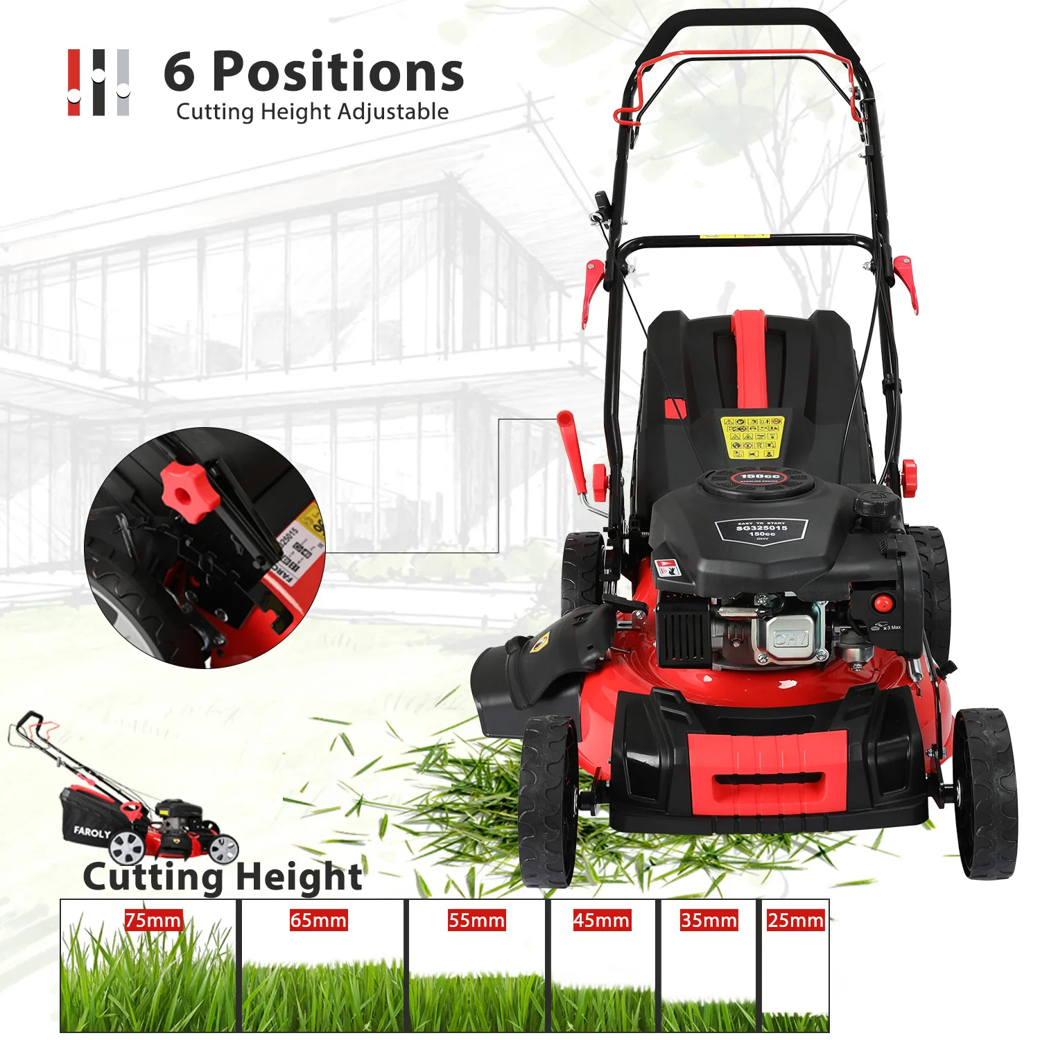 VERTAK 150CC Hand Push Professional Lawn Mower Grass Cutter Durable Petrol Lawn Mower
