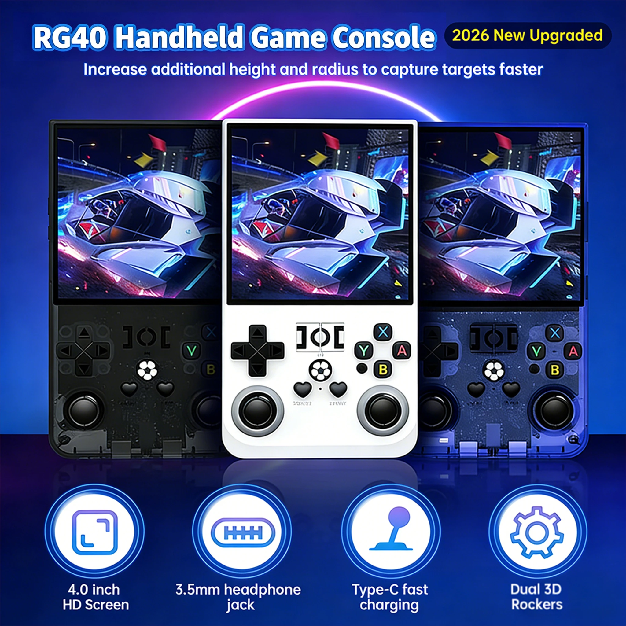 AISLPC R40 Handheld Game Console 4.0 Inch 64/128GB RK3326 Chip Retro Portable Video Game Player Open Source Pocket Console