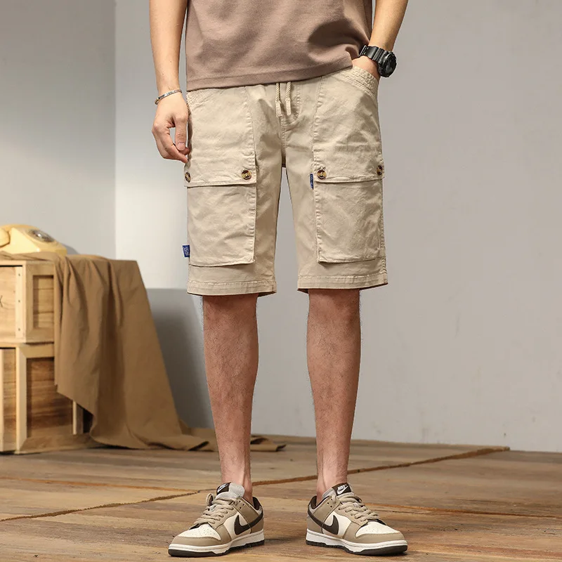 Summer Thin Casual Cotton Workwear Shorts Five-Quarter Length Washed Pure Cotton Comfortable Sporty Style Straight Leg Shorts