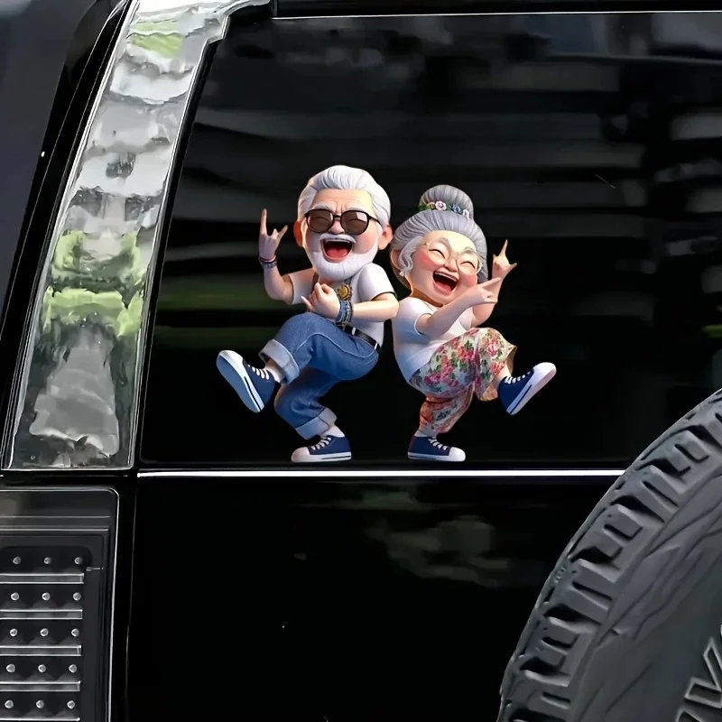 14 x 12 cm großer lustiger Autoaufkleber mit tanzendem älteren Paar, lustiger, wasserfester Vinyl-Aufkleber, dekoratives Zubehör für den Außenbereich des Autos