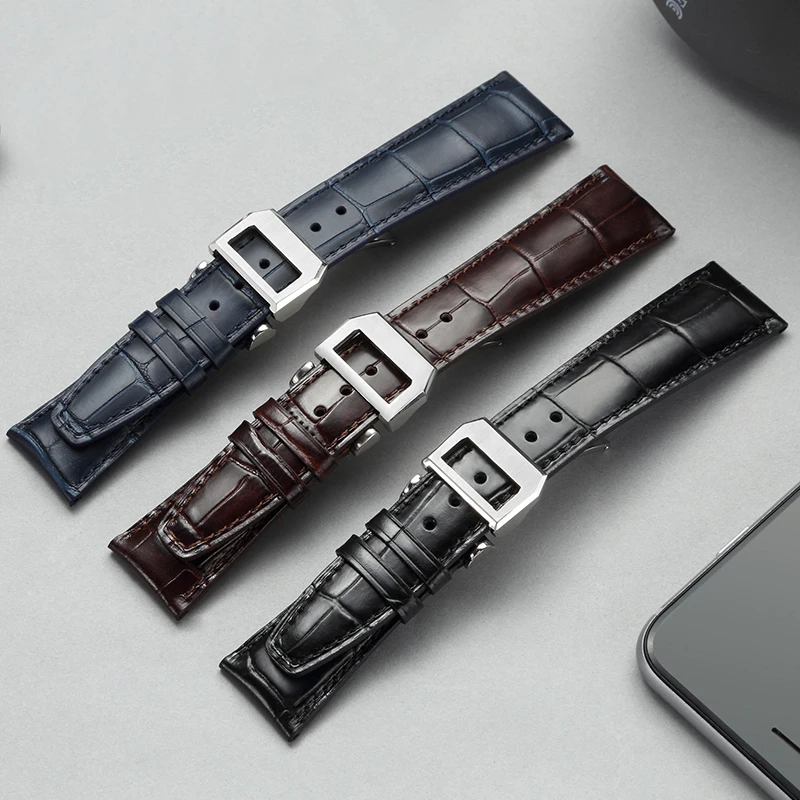 20mm Watch Band for IWC Portofino Mark Replacement Leather Strap Watch Black Coffee Blue Watch Belt Men's Bracelet Hombre Correa