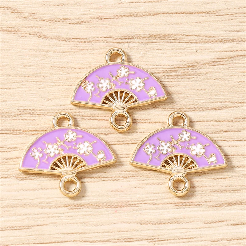 10 Stück 16 x 14 mm niedliche bunte Emaille-Blumen-Fächer-Charms-Anschlüsse für Schmuckherstellung, Halsketten, Armbänder, DIY-Bastelzubehör – Detail 7