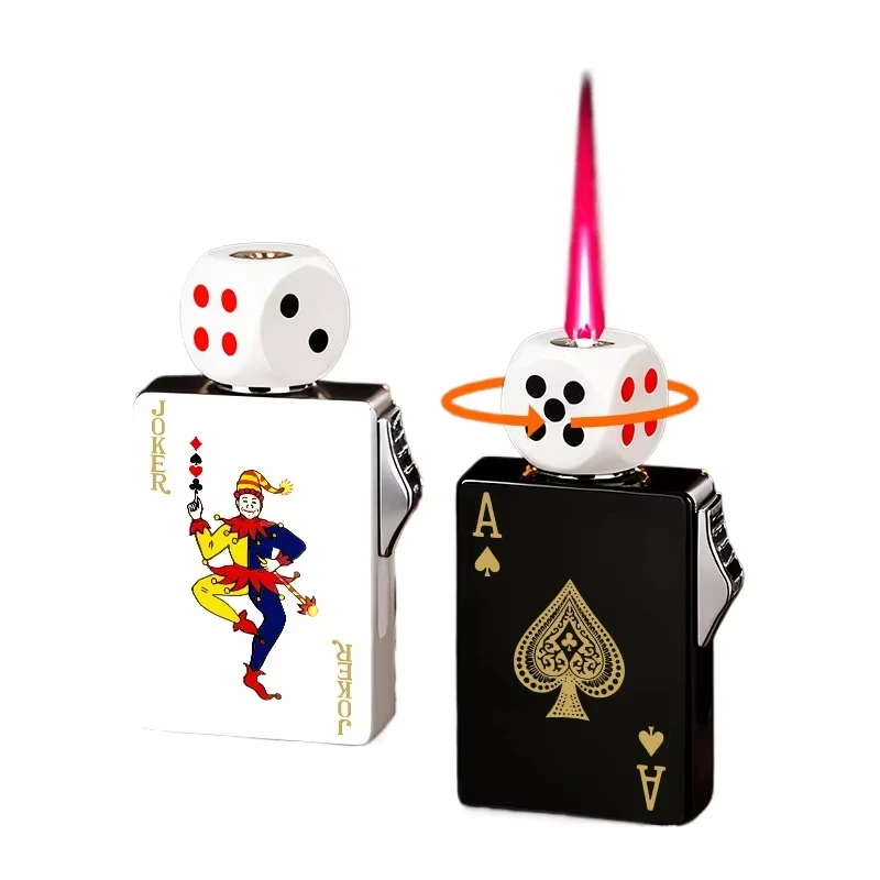 Creative Rotating Dice Poker Lighter Windproof Refillable Butane Igniter, Stress Relief Outdoor Ignition Tool for Boyfriend