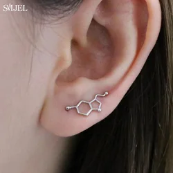 SMJEL Classic Serotonin Molecule Ear Climbers Stud Earrings Chemical Molecule Ear Crawler Geometric Earings Women Piercing Gift