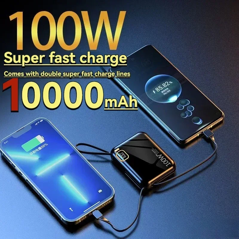 100W built-in cable, 10000mAh power bank, large capacity mini iPhone , Huawei universal mobile power bank