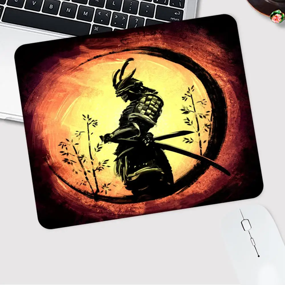 Japan Samurai Mauspad, quadratisch, für Computer, Büro, Spiel, Tischmatten, kleine, rutschfeste Gaming-Tastatur-Mauspads aus Gummi, Desktop-Schreibtischunterlage
