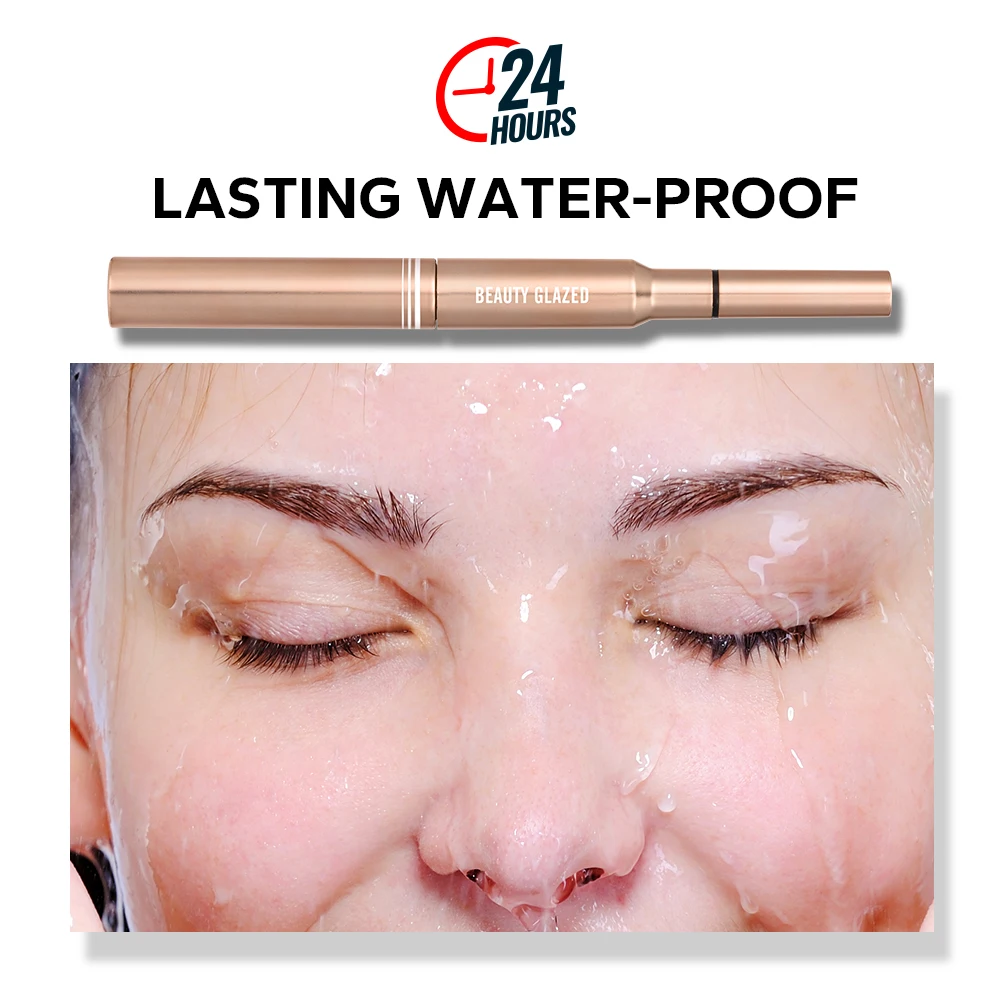 Beauty Glazed Bushy Big Eyes Eyeliner&Mascara,2 In 1 Makeup Pen,Double-ended Waterproof Liner Pencil, Fast Quick Dry Mascara