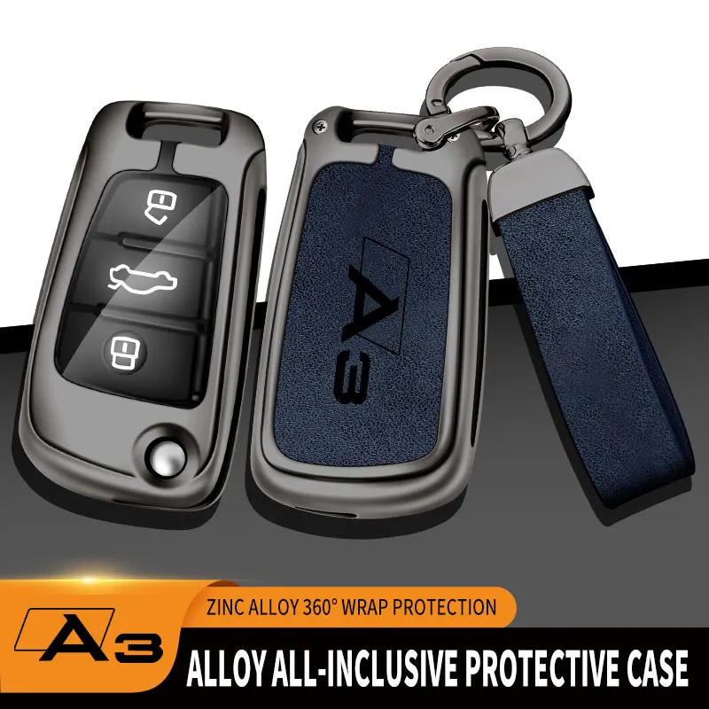 Zinc Alloy Car Key Case For Audi A3 Remote Control Protector For Audi Full Series Q3 Q7 A3 Logo Car Key Cover Car Accessories