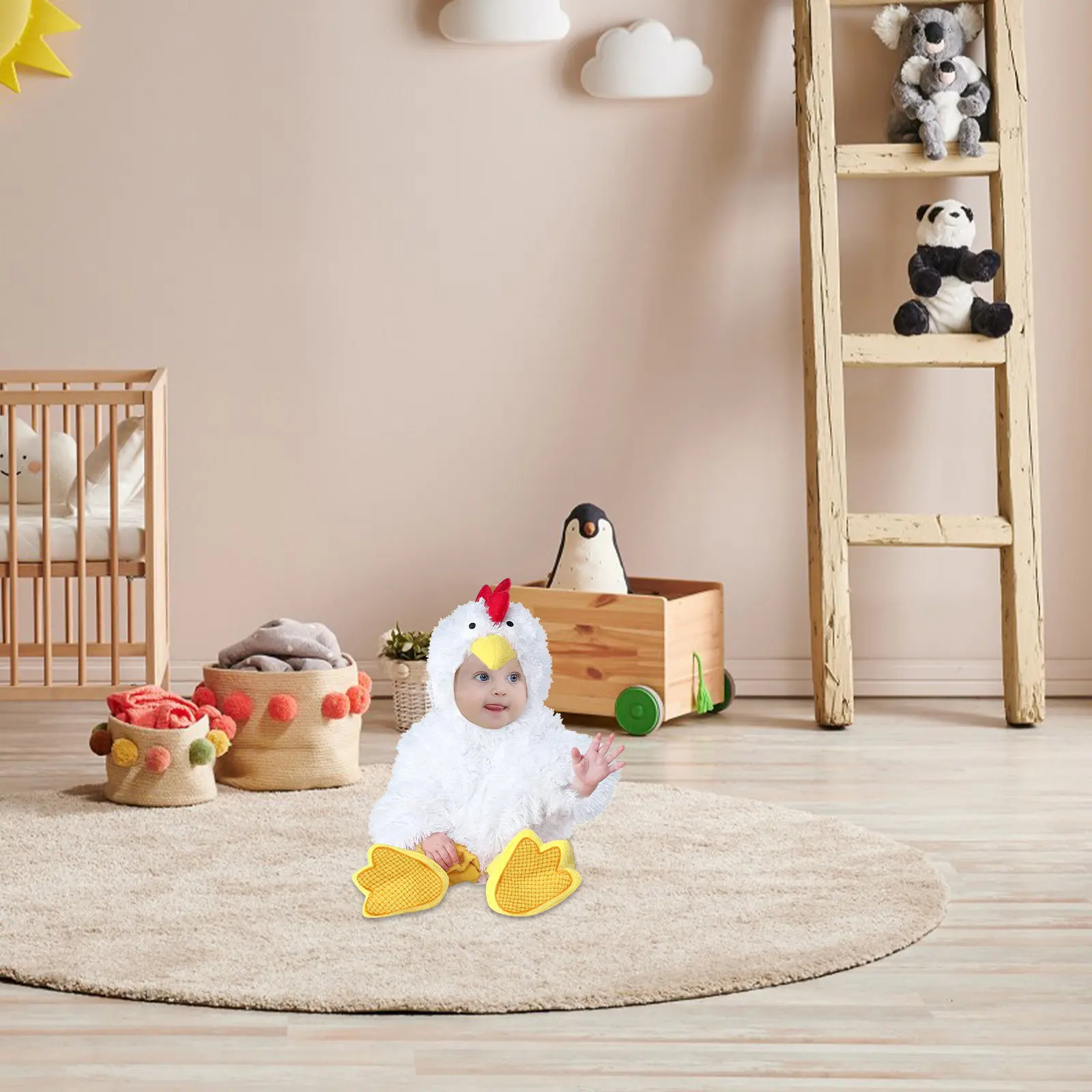 1Set Baby Chicken Jumpsuit Long Sleeve Soft Fabric Animal Costume for Newborn Photoshoot Hat Included Comfortable Winter Wear