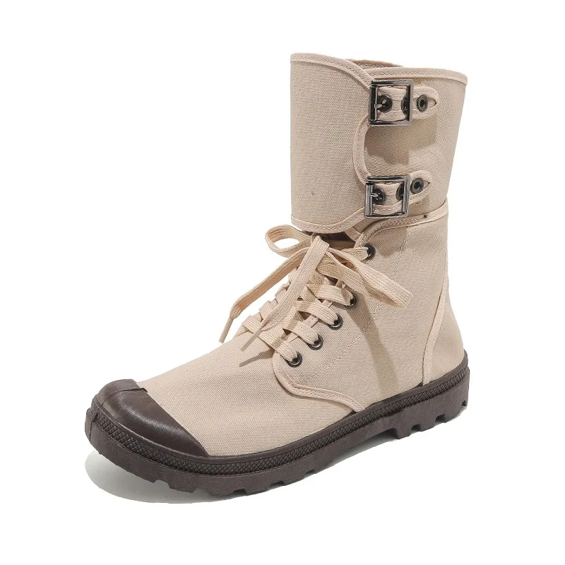 Men's Long Canvas Shoes Outdoor High Top Casual Boots Desert Tactical Anti Slip Mountaineering Work Shoes 2026 New Boots for Men