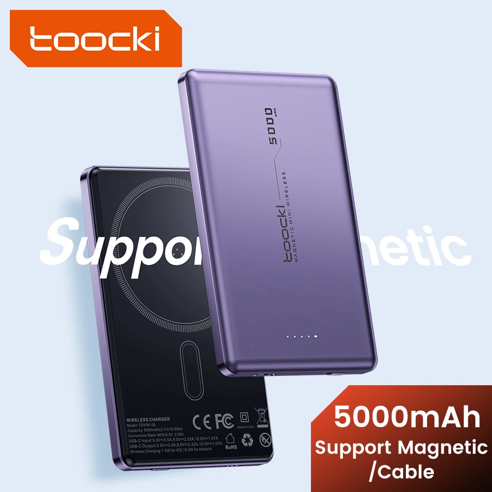 

Toocki 5000mAh Power Bank Magnetic Wireless Charger 20W Fast Charging Mini Powerbank For iPhone 15 14 13 Pro Max Portable Charge