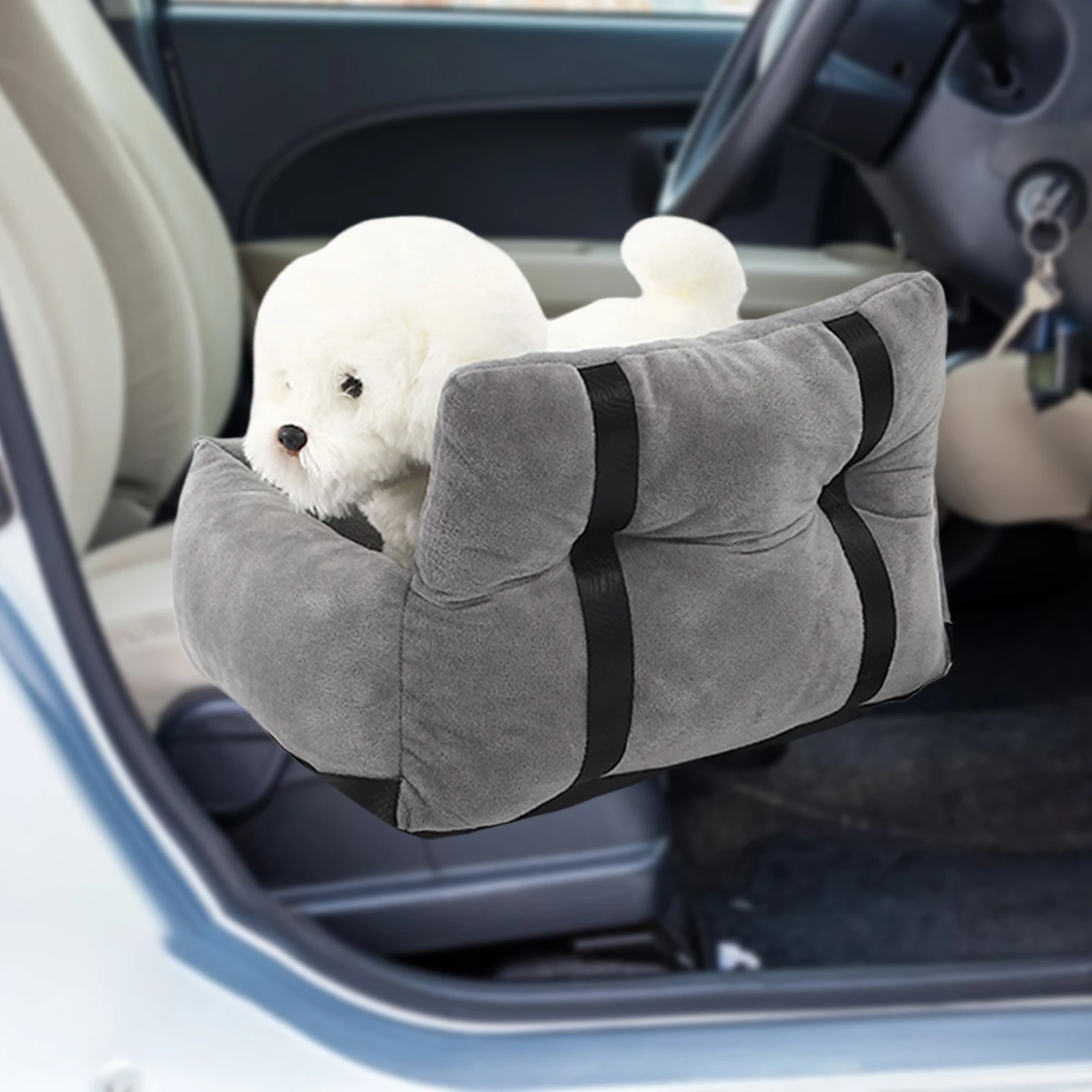 Asiento de SUV para perro y gato, cama fija con correa ajustable, parte inferior antideslizante, suministros de transporte para viaje