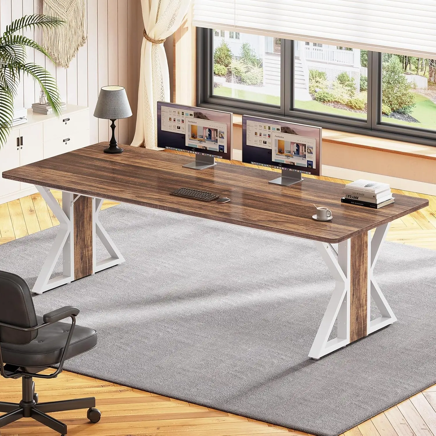 

78.7H Executive Desk, Large Computer Office Desk Workstation, Modern Simple Style Home Office Desk, Laptop Desk Study Writing