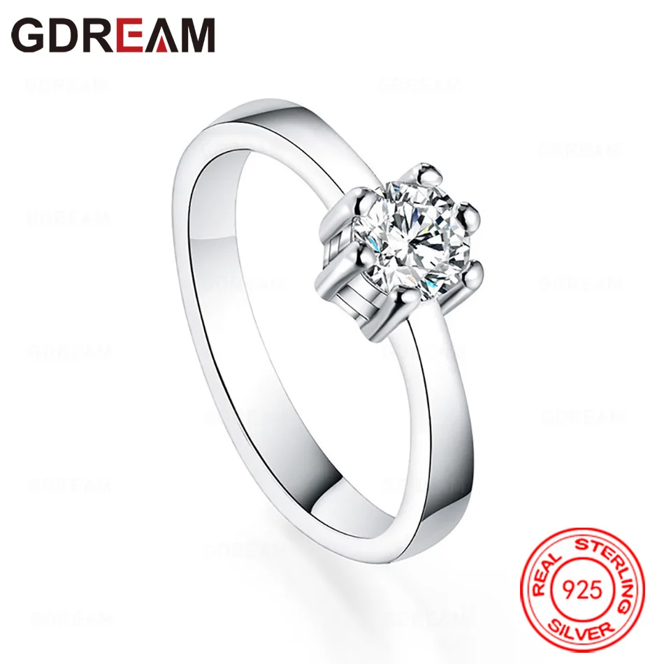 

GDREAM 925 Sterling Silver Six-Prong Zircon Ring (7-10#) - Everyday Accessory For Women, Simple And Elegant Jewelry