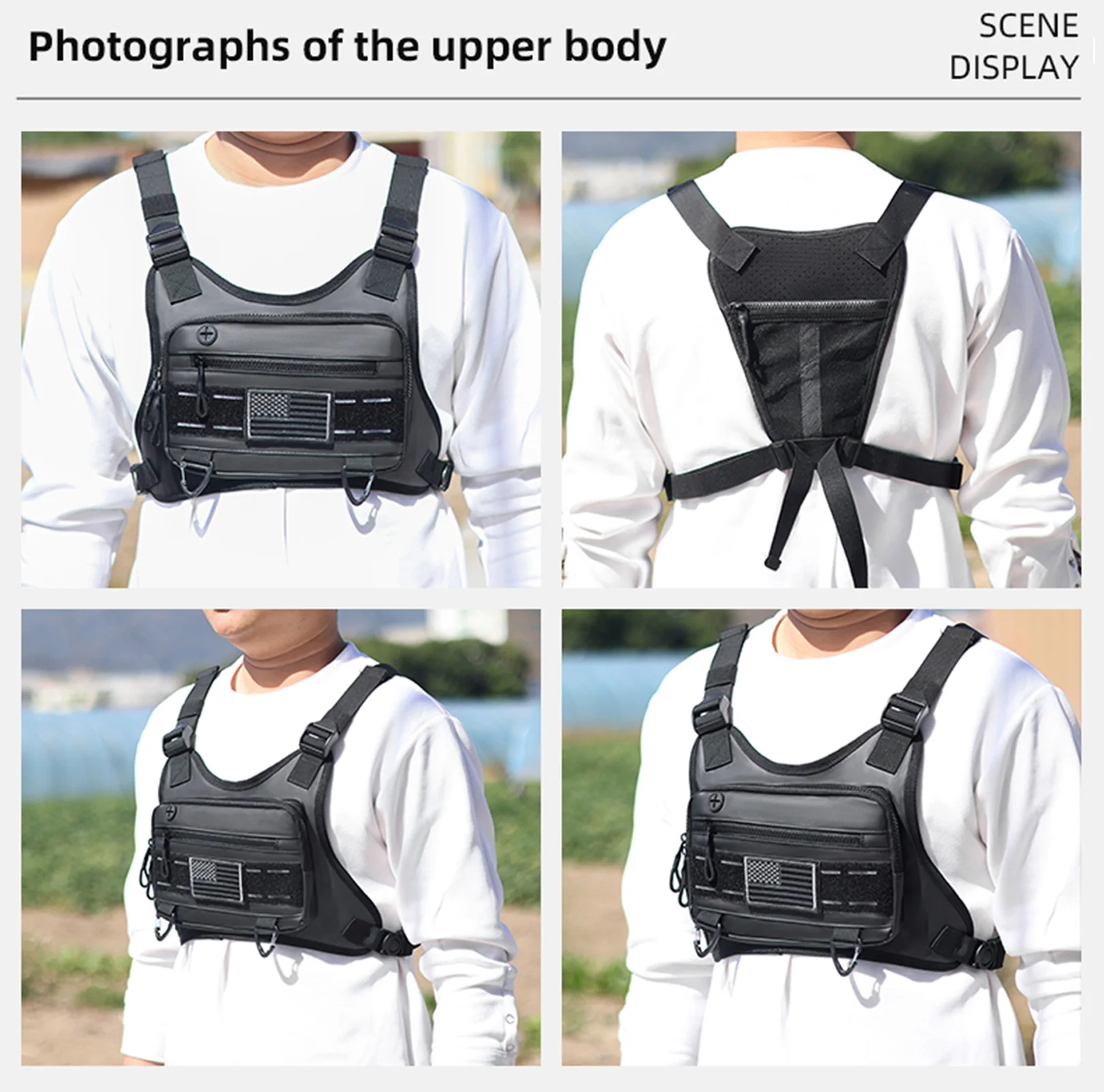chest pack Chest Bag for Men Reflective Running Vest with Tape Chest Pack for Outdoor Activities 600D Membrane Fabric Chest Rig