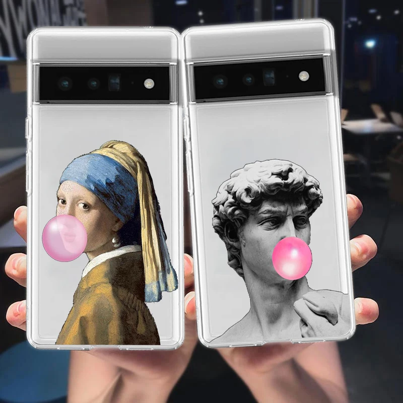 구글 픽셀 9 프로 XL 8 7 6 프로 8A 7A 6A 5 4 5A 4A 3A XL 5G 소프트 TPU 투명 커버, 예술 미학 데이비드 모나리자 휴대폰 케이스