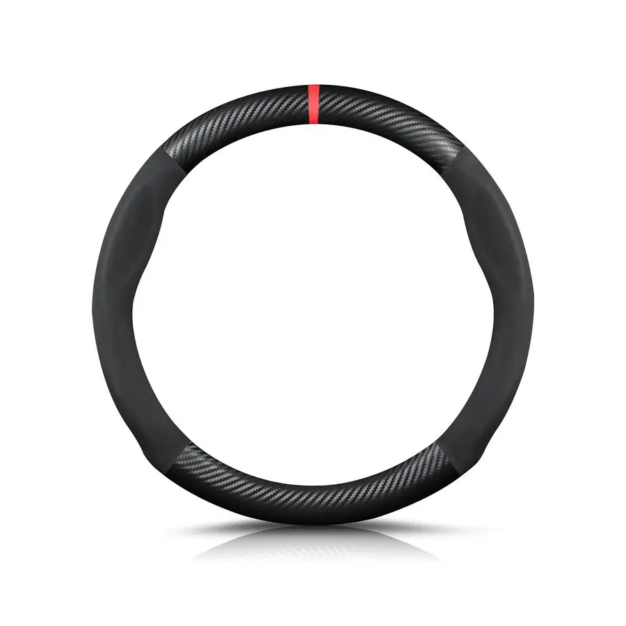 

Круглый чехол на руль из углеродного волокна и микрофибры с покрытием из искусственной кожи, противоскользящий, дышащий, влагопоглощающий, защитный чехол для руля автомобиля.
