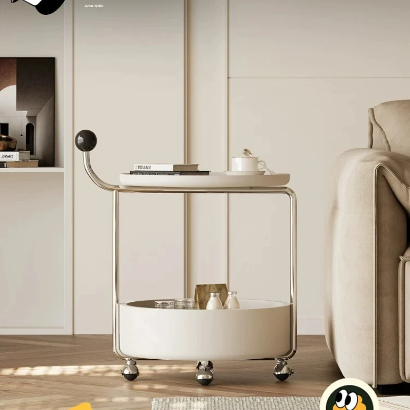 CX Cream Style Mobile Sofa Side Table Art Round Living Room Cart