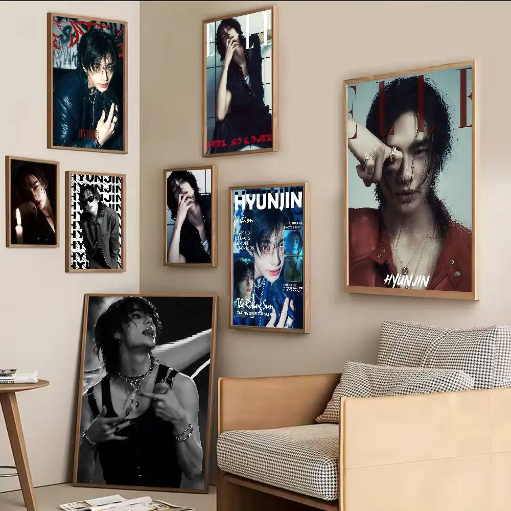 1pc Hot Kpop H-Hyunjin Movie Sticky Posters Retro Kraft Paper Sticker DIY Room Bar Cafe Aesthetic Art Wall Painting