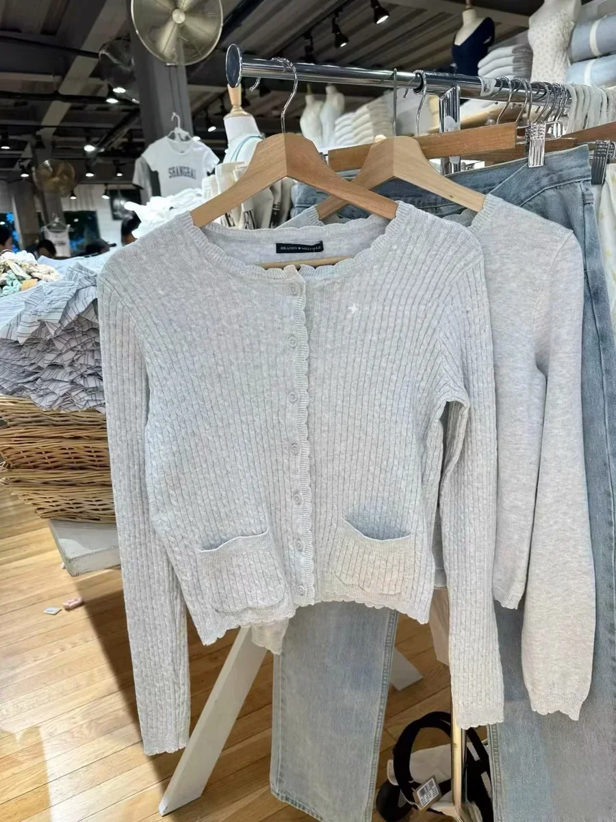 

Вязаный кардиган для девочек в стиле ретро American Brandy Light ey Twist Long Sve, женский свитер, пальто на одной пуговице, Sweet Sle Pure...