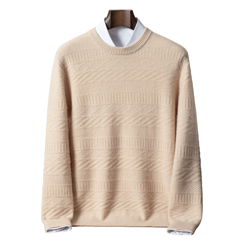 

100% Pure Cashmere Sweater Men's Round Neck Seven-Needle Double-Ply Thick Loose Knitwear Base Sweater Outerwear