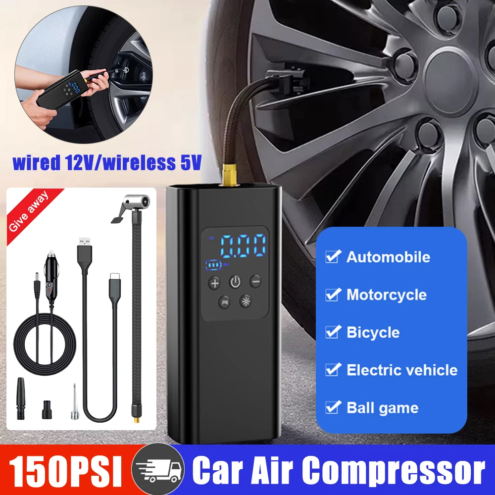 Electric Air Compressor Car Tyre Inflator LCD Display Portable Car Tire Air Pump Inflatable Pump for Auto Motorcycle Bike Ball