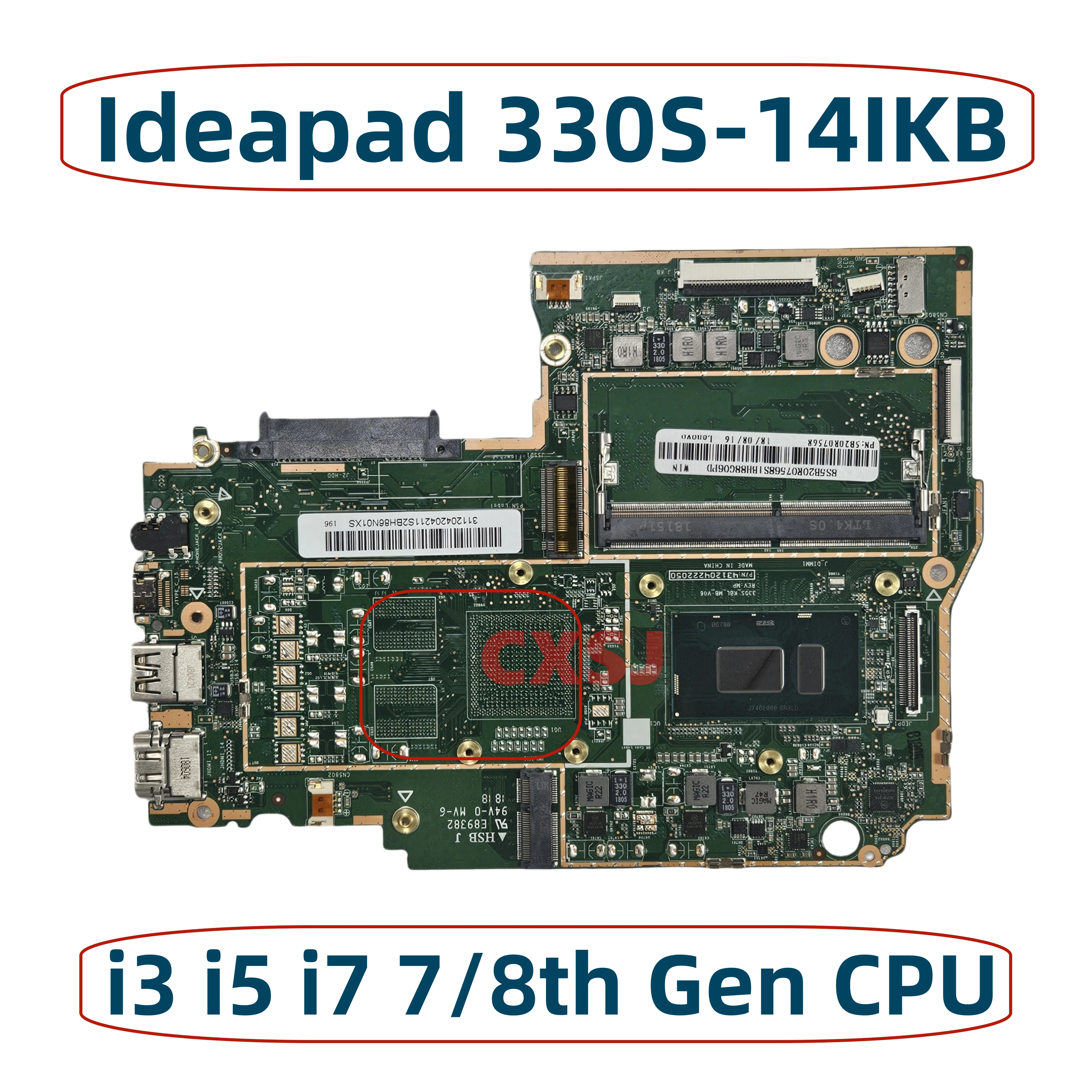 For Lenovo Ideapad 330S 330S-14IKB Laptop Motherboard With i3 i5 i7 7/8th Gen CPU 4GB-RAM DDR4 FRU:5B20S69494 5B20S69498