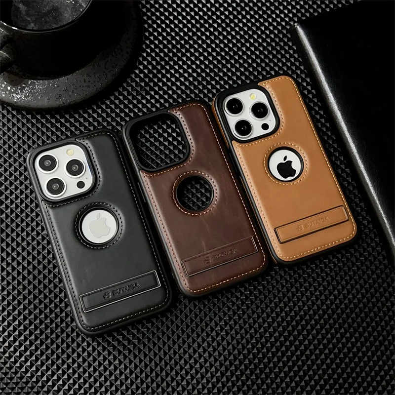 

Кожаные чехлы для телефонов с подставкой для iPhone 16, 15, 14, 13, 12, 11 Pro Max Plus, противоударный, с гибкой мягкой ручкой, роскошный защитный чехол