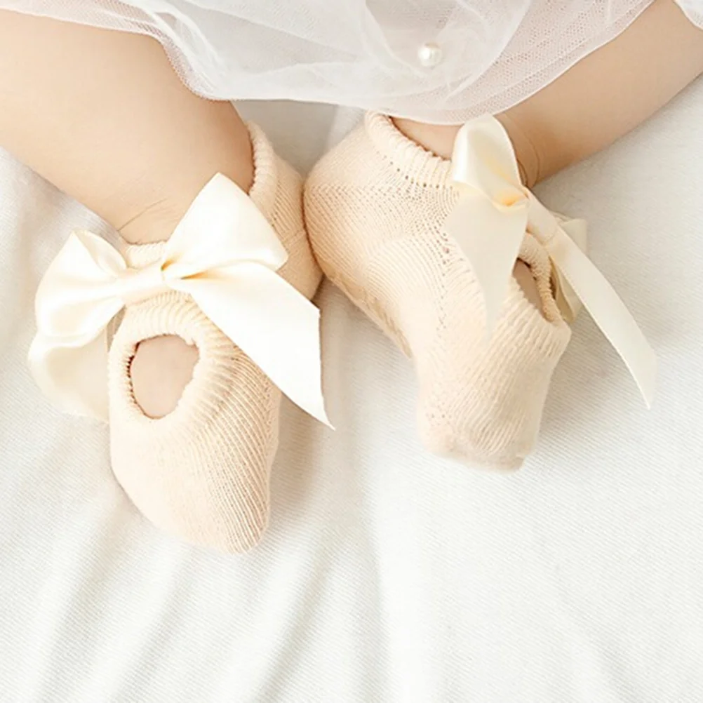 

1Pair Non-Slip Baby Socks Cotton Soft Breathable for 0-36 Months Infant Toddler Spring Autumn Anti Lace Flower Bow Tie Light