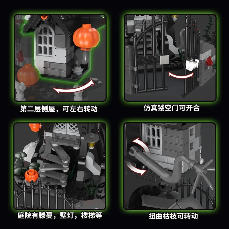 Halloween Vampire Tree House Gothic Style Building Blocks Lighting Creative Architectural Models Puzzle Toys Desktop Decoration view 3