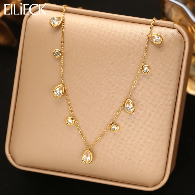 EILIECK – collier délicat avec pendentif rond en Zircon pour femmes, chaîne en acier inoxydable plaqué or 18 carats, bijoux cadeau