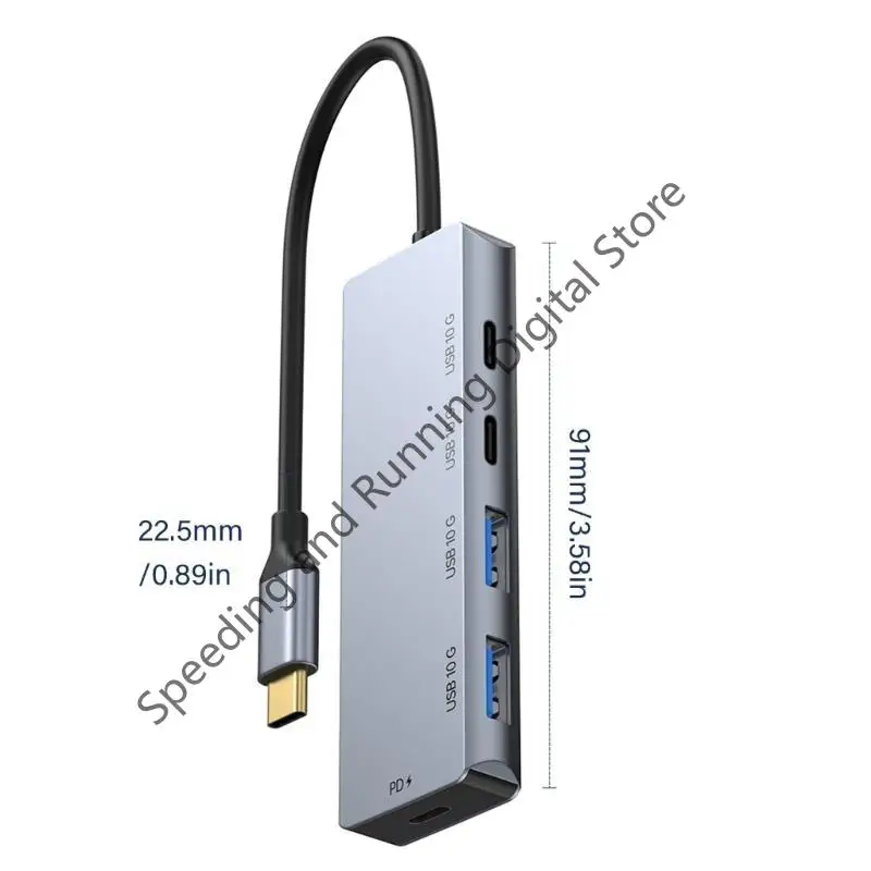 USB C Hub 10Gbps الألومنيوم 4-Port USB A USB-C 3.2 Gen 2 المحمولة USB C متعدد المنافذ محول PD100W شحن لأجهزة الكمبيوتر المحمول من النوع C