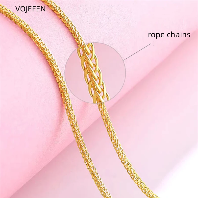 VOJEFEN 18K Gold Chain Necklace Luxury Woman Neck Chopin Chain Original Pure Jewelry Ladies Heart Pendant Slide K Gold Necklace