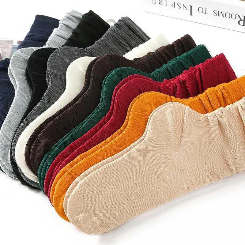 

Women Socks Japanese Fashion Cotton Knitting Crew Socks Casual Solid Color Colllege Style School Girls Loose Long Socks Women