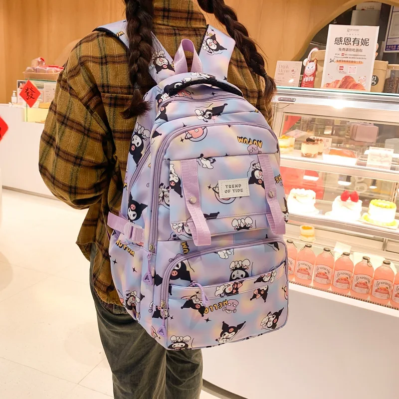 Sanrios Anime Kuromi Backpack Ins Large Capacity Outdoor Travel Schoolbag Cartoon Notebook Computer Storage Bag Knapsack