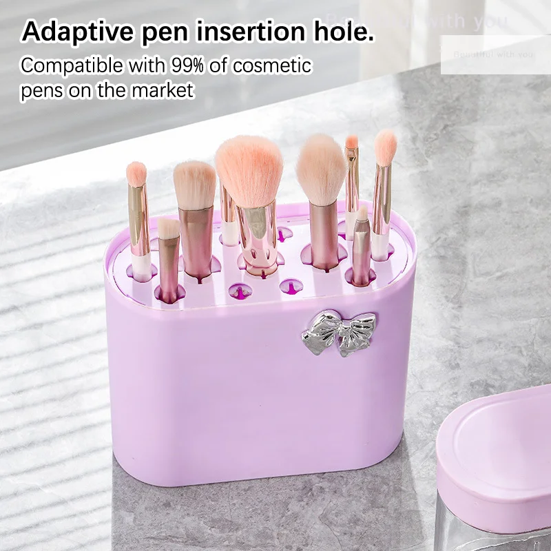 Makeup Brush Dustproof Storage Box With Lid Puff Washer Sponge Cleaning Drying Rack Holder Cosmetic Brush Organizer 13 Holes