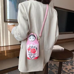 Pink Crossbody Bags New Cute Creative Shoulder Bag Girls Gifts Personality Russian Doll Mobile Phone Bag