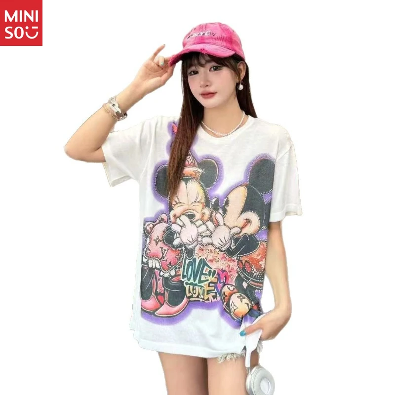 تي شيرت ديزني ميكي كريستال، قميص برسومات كبيرة الحجم مع جرافيتي