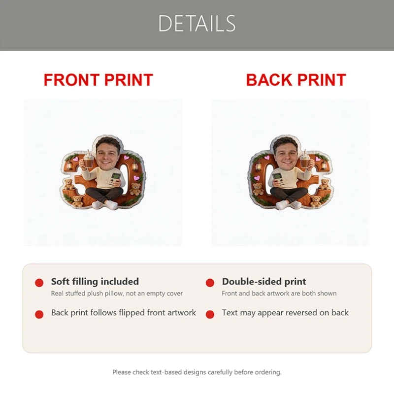 Custom Photo Shaped Pillow 30, Personalized Picture Man Holding Coffee Decorative Cushion, Unique Home Decor Accent for Sofa & B