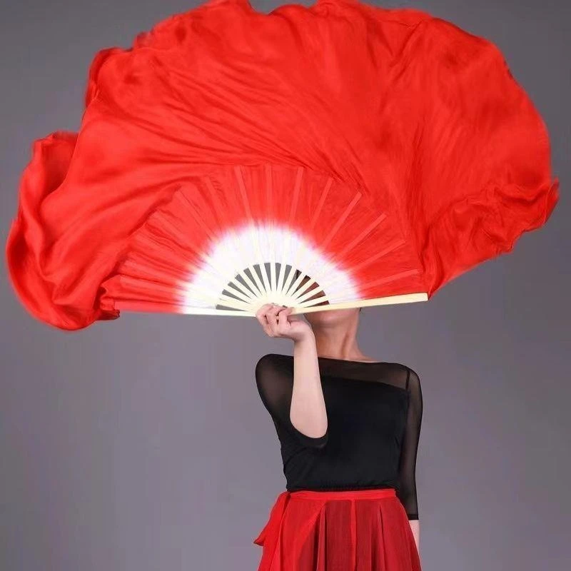 Imitation Silk Dance Fan Gradient Bamboo Rib Chinese Classical Folk Belly Dance Fan Stage Performance Dancing Prop
