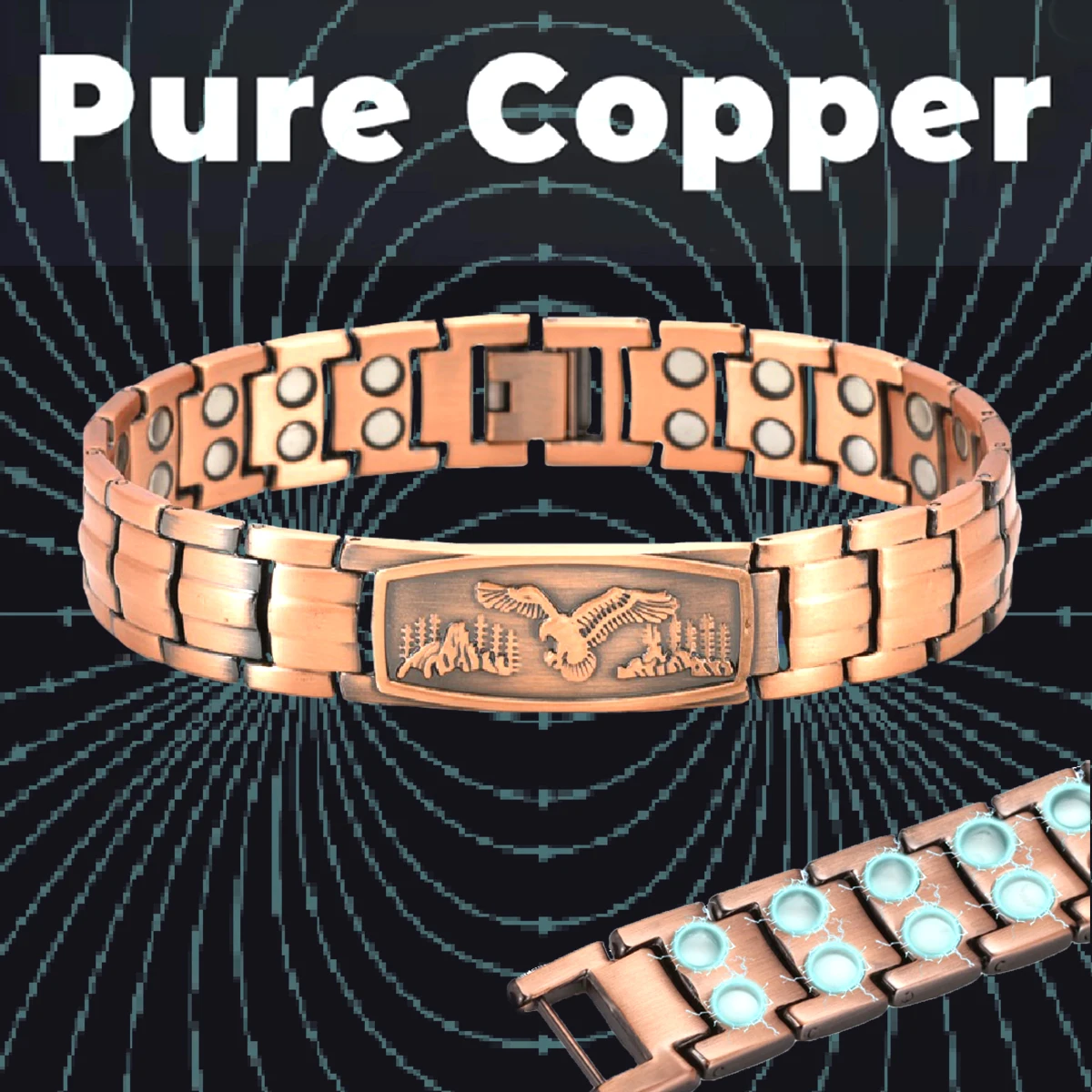 Pulseras de águila de Color cobre para mujeres y hombres, terapia de salud, pulsera curativa magnética, bioenergía, dolor de artritis, Día de San Valentín