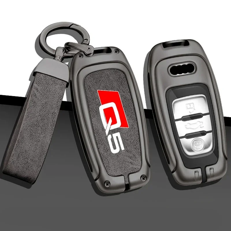 Zinc Alloy Car Smart Remote Key Case Cover Holder Shell For Audi Q5 Protector Control Key Bag Keychain Interior Accessories