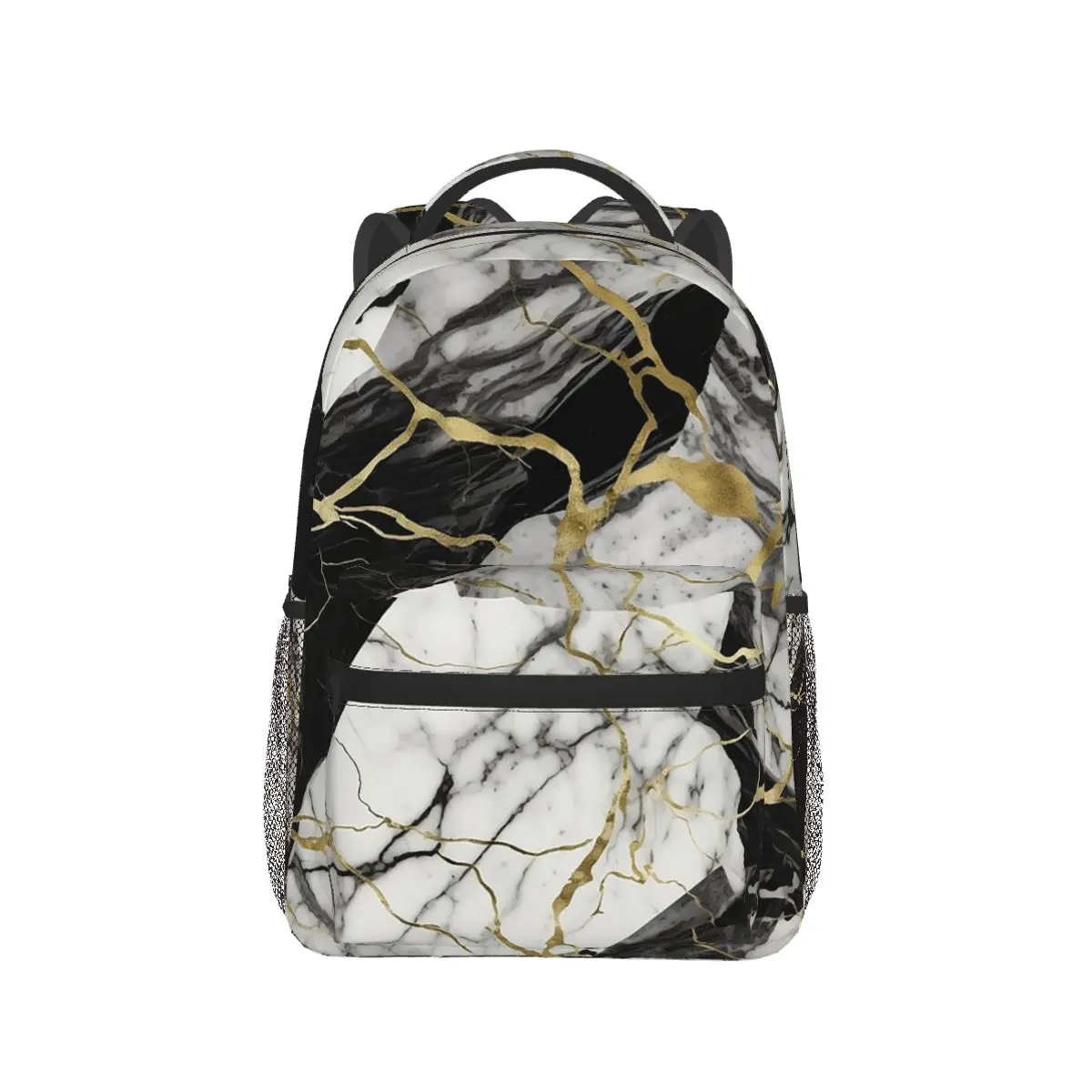 

Marble Veins Black White Golden Backpack Hot Sale Daypack Large Capacity Boys Girls BookBag School Bag Shoulder Bags for Unisex